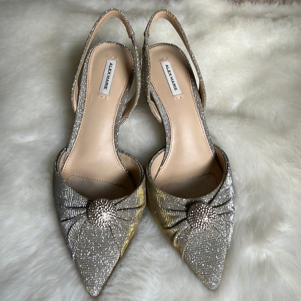 Soft shimmer gold sling back pumps